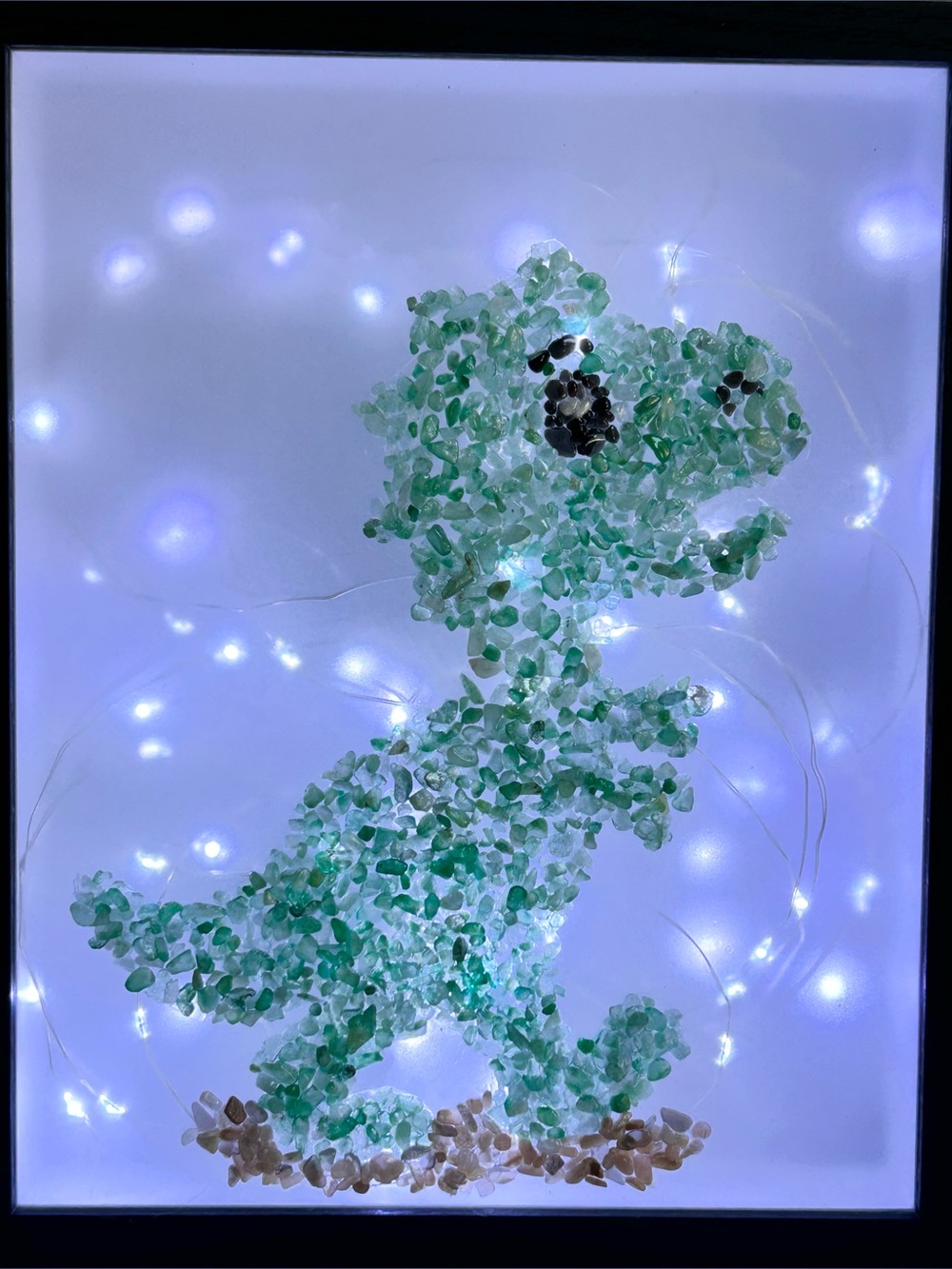 Green Flourite Dinosaur Crystal Chips Light Box